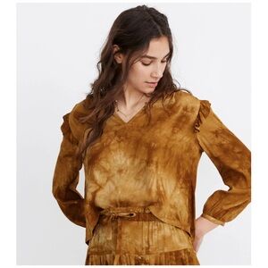 Madewell Tie Dye Ruffle Shoulder Puff Sleeve Top